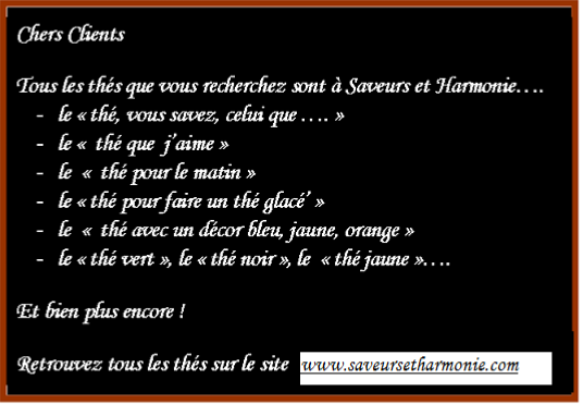 Les ths chez Saveurs et Harmonie