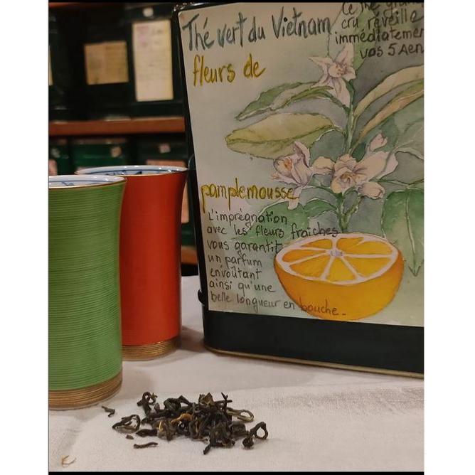 Thé vert du Vietnam aux fleurs de pamplemousse Sachet 100 grammes
