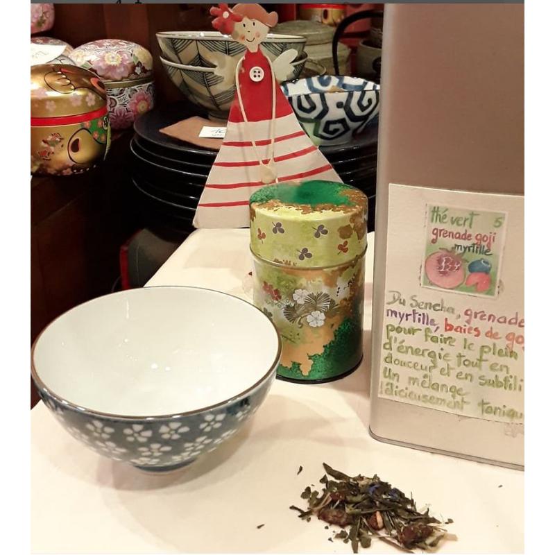 Thé vert parfumé Grenade Goji Myrtille Sachet 100 grammes