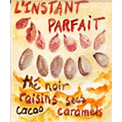 Le thé noir parfumé Instant Parfait est un thé tout en gourmandise évoquant l'enfance grâce à la rondeur du cacao et la délicatesse des raisins secs avec un soupçon de caramel.