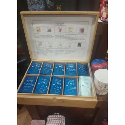 Cave à thé en bois avec 100 sachets de thé à 2 g chacun. (10 compartiments pouvant comporter 10 sachets )