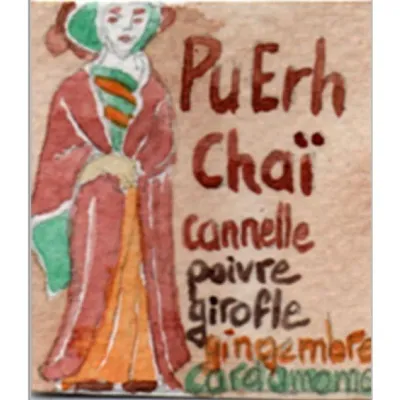 Le Pu-Erh ou thé sombre a fermenté plusieurs fois en tas sous une toile humide. Dans le Pu erh Tchaï, il est complété par un choix coloré d'épices.