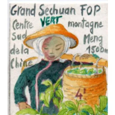Thé vert de Chine Grand Sechuan OP, cultivé à 1500 m d’altitude. Infusion dorée au goût frais,persistant et velouté, aux notes d’herbes coupées.