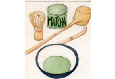 "Mousse de Jade liquide". Le thé vert Matcha Kurashiku est un thé vert prestigieux, réduit en poudre à l'aide d'une meule en pierre et destiné à la cérémonie du Cha No Yu. Battu au fouet dans un grand bol, tonique et puissant.