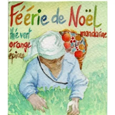 Thé de Noël Féerie de Noël: thé vert féerique, tel une hotte riche de belles saveurs. Infusion limpide aux notes joyeuses de l'orange, de la mandarine et d'épices douces et chaleureuses. Un bel instant festif..