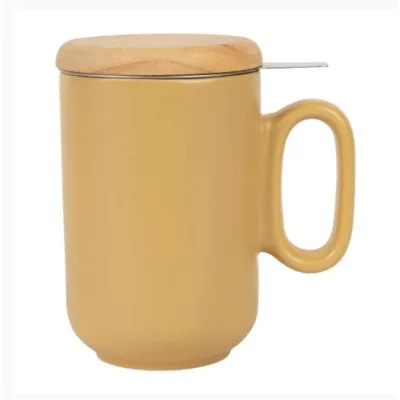 Tisanière Sema en grès et couvercle bambou avec filtre inox.