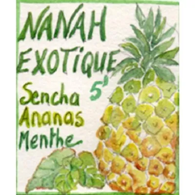 Thé vert Sencha parsemé de menthe marocaine Nanah et morceaux d'ananas. Boisson rafraîchissante et tonifiante, à déguster chaude ou glacée.
