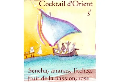 Thé vert Sencha fruité qui allie la légèreté du thé vert à la douceur des fruits d'Orient (fruits de la passion, litchi, ananas et pétales de rose).