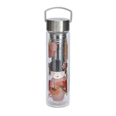 Théière nomade Flowtea d'Eigenart 350/400 ml, en verre double paroi, livrée avec 2 filtres, pour infusion longue ou infusion maitrisée.